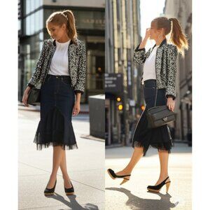 NWOT BCBGirls black logo textile & cork heeled platform sandal, US 10